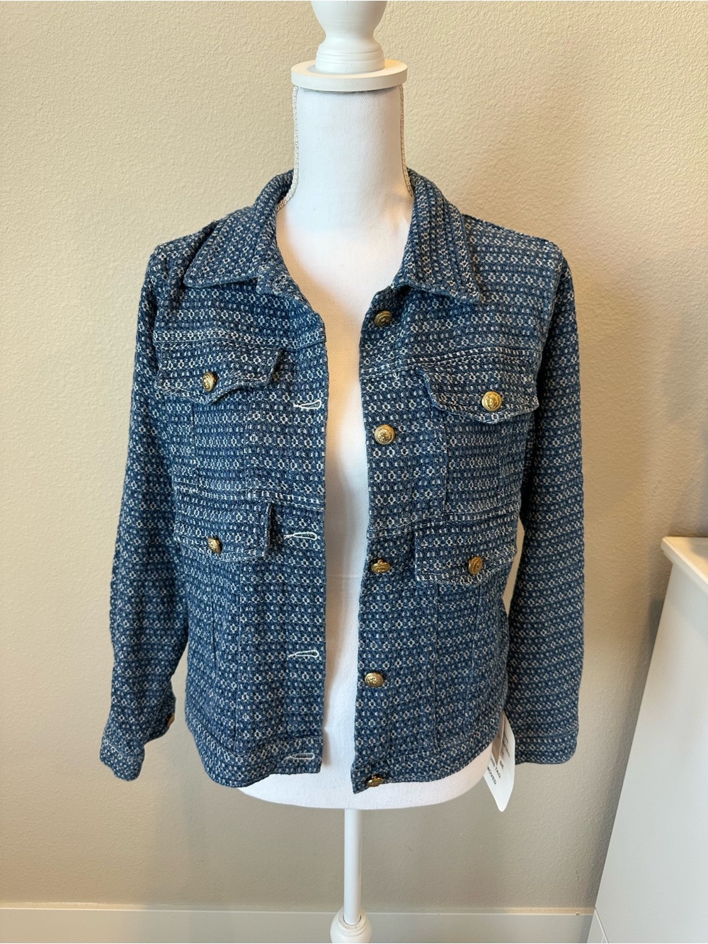 Chicwish Navy Textured Button-Front Jean Jacket